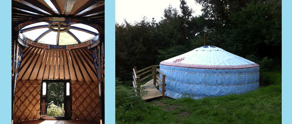 Inside and outside the Snuggledown yurt